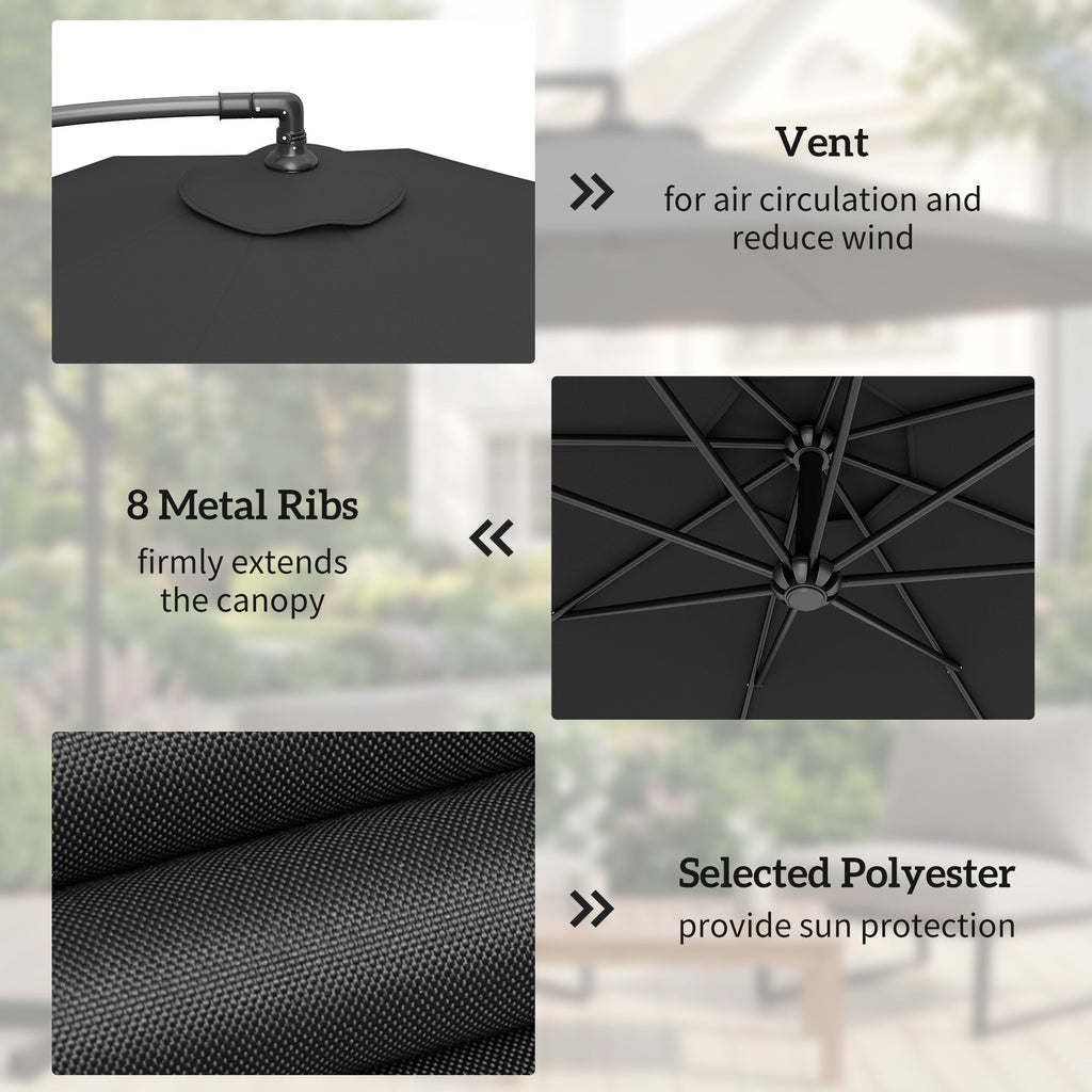 3 m Cantilever Parasol with Weights, Cover & Cross Base, Black