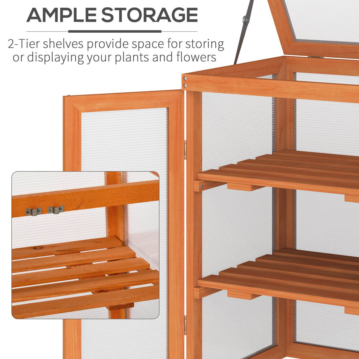 Wooden 2 Tier Cold Frame Greenhouse with Polycarbonate Panels, Orange
