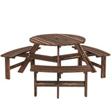 6 Seater Wooden Garden Picnic Table Set with Matching Bench, Carbonized