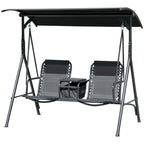 2 Person Porch Swing with Pivot Table, Cup Holder and Canopy, Black