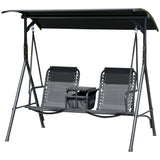 2 Person Porch Swing with Pivot Table, Cup Holder and Canopy, Black