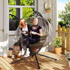 2-Person Double Egg Chair with Stand, 528 lbs Capacity, Cushioned Loveseat, Khaki