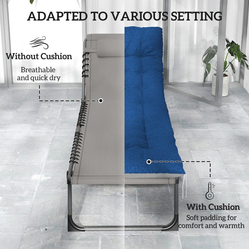 Set of 2 Folding Lounge Chairs with Cushion and Side Pocket, Brown/Blue