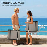 Set of 2 Folding Lounge Chairs with Cushion and Side Pocket, Brown/Blue