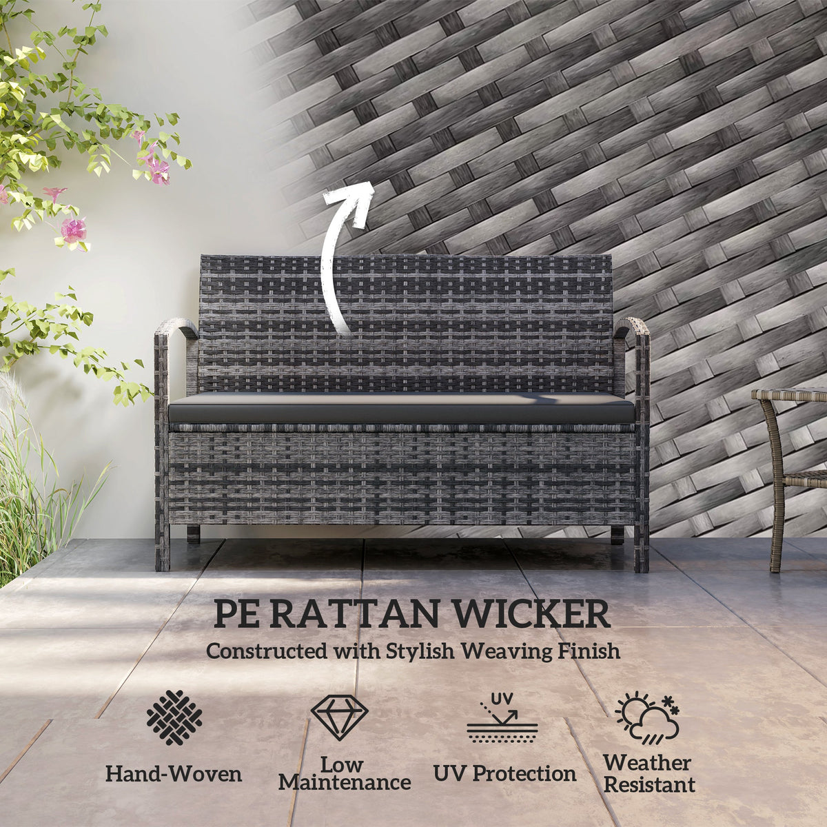 33 Gallon Wicker Outdoor Storage Bench with Cushion, Grey