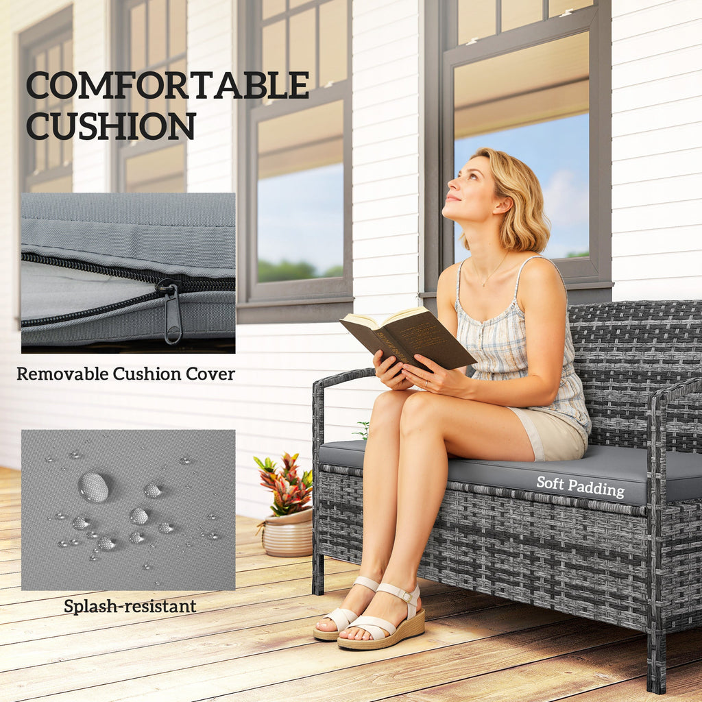 33 Gallon Wicker Outdoor Storage Bench with Cushion, Grey