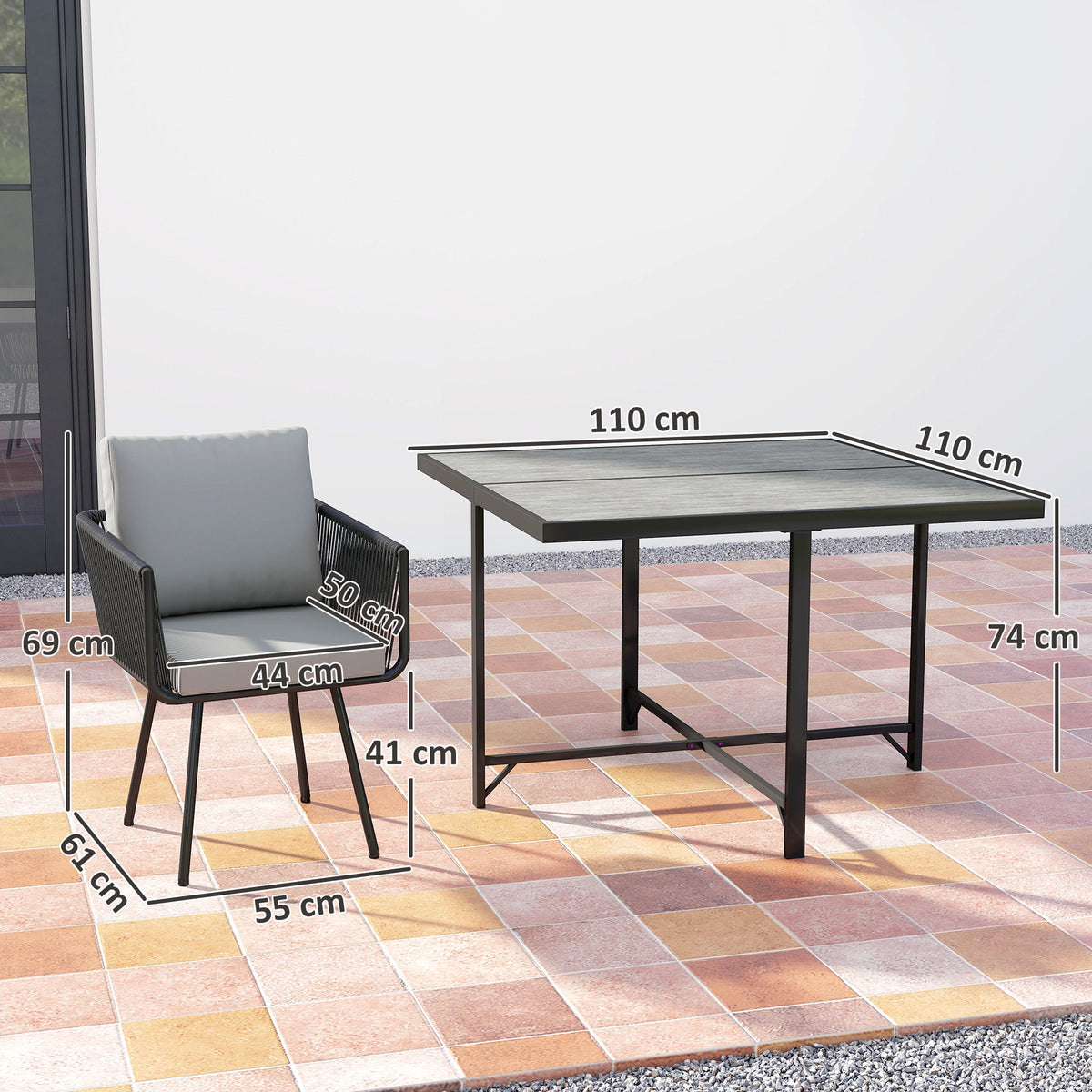 5 Piece Rattan Garden Dining Set with Stackable Chairs, Light Grey