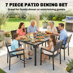7-Piece Outdoor Dining Set with Slatted Tabletop and Metal Frame for 6, Black