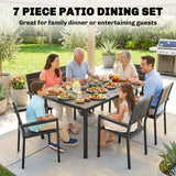 7-Piece Outdoor Dining Set with Slatted Tabletop and Metal Frame for 6, Black