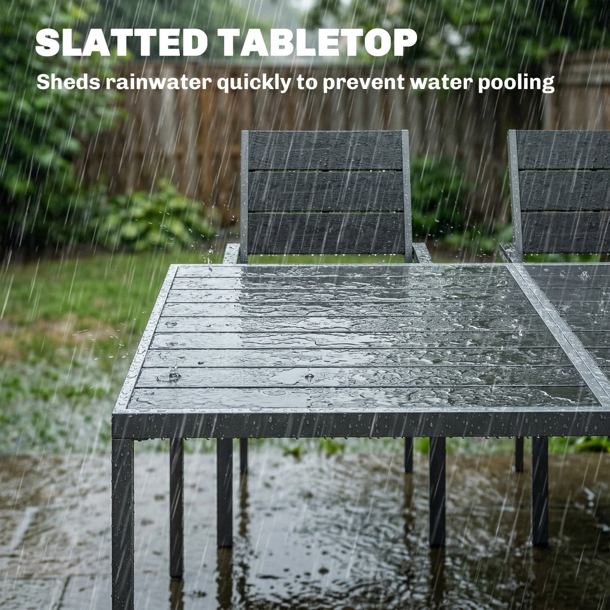 7-Piece Outdoor Dining Set with Slatted Tabletop and Metal Frame for 6, Black