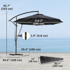9.5FT Cantilever Patio Umbrella with Cover, 360° Rotation and Cross Base, Grey