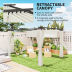 10' x 13' Retractable Pergola Canopy with Curtains, Cream White