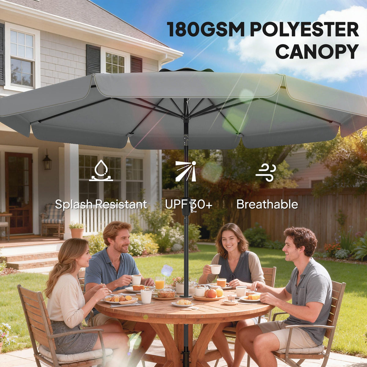10ft Patio Umbrella with Push Button Tilt and Crank, Dark Grey