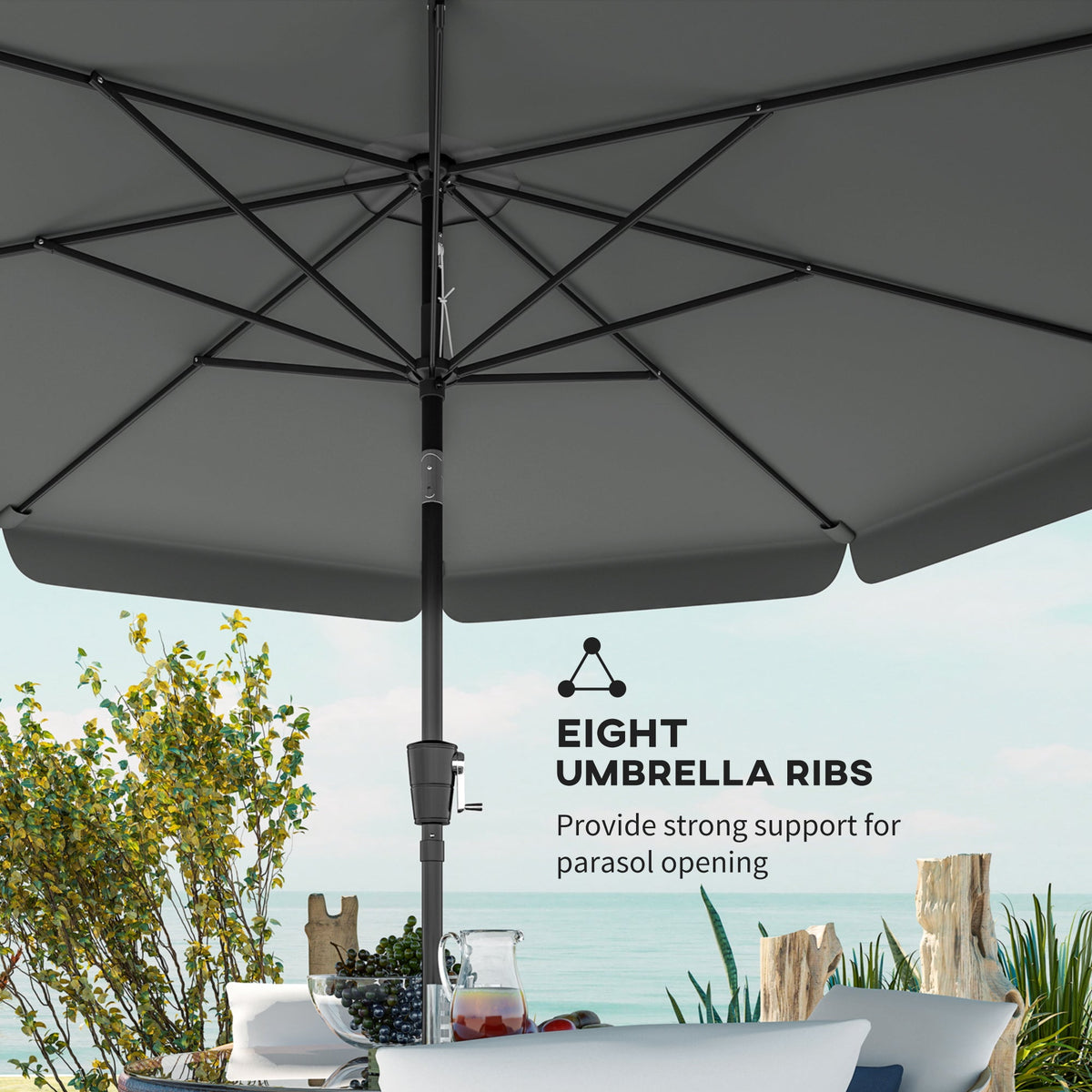 10ft Patio Umbrella with Push Button Tilt and Crank, Dark Grey