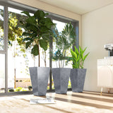 3-Piece 28" Tall Planters with Drainage Holes, Gray