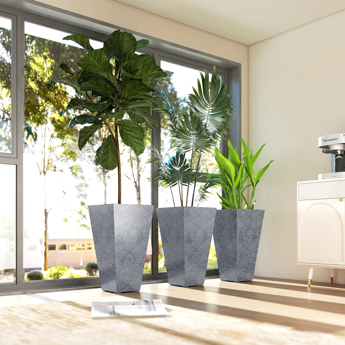 3-Piece 28" Tall Planters with Drainage Holes, Gray