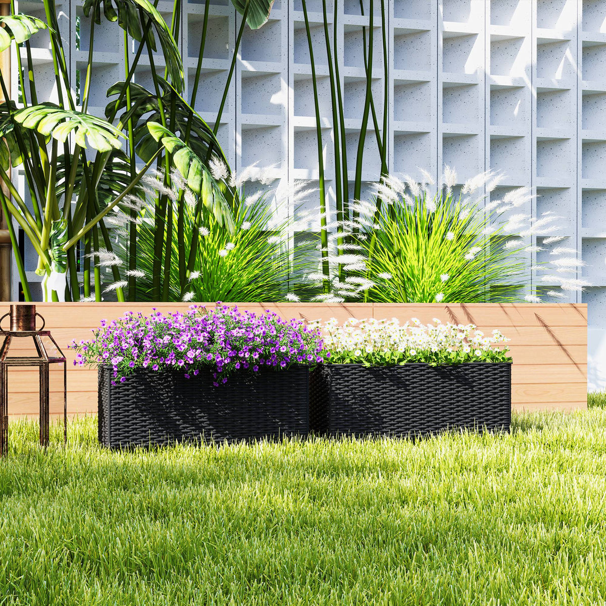 2 Pack 20" Railing Planter Boxes with Hooks and Drainage, Black
