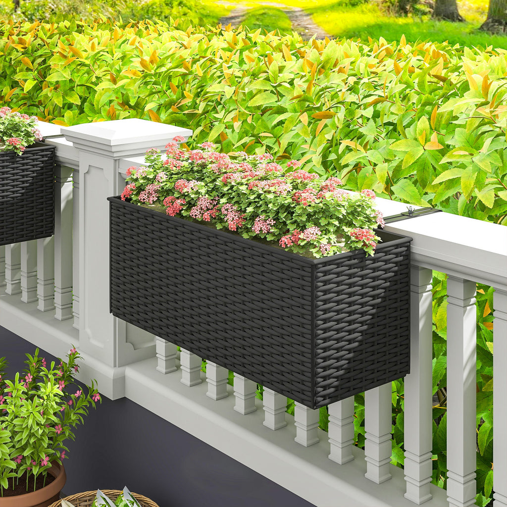 2 Pack 20" Railing Planter Boxes with Hooks and Drainage, Black