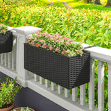 2 Pack 20" Railing Planter Boxes with Hooks and Drainage, Black