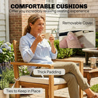 4-Seater Acacia Wood Outdoor Set with Loveseat, 2 Armchairs & Wood-Top Table, Cream