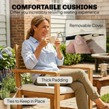 4-Seater Acacia Wood Outdoor Set with Loveseat, 2 Armchairs & Wood-Top Table, Cream