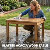 4-Seater Acacia Wood Outdoor Set with Loveseat, 2 Armchairs & Wood-Top Table, Cream