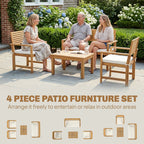 4-Seater Acacia Wood Outdoor Set with Loveseat, 2 Armchairs & Wood-Top Table, Cream