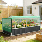 5.7 x 3 x 2.3ft Steel Raised Garden Bed with Cover and Gloves, Dark Grey