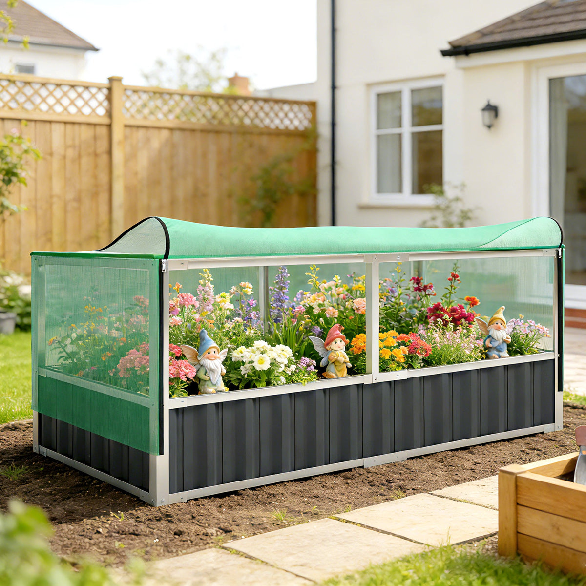 5.7 x 3 x 2.3ft Steel Raised Garden Bed with Cover and Gloves, Dark Grey