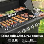 6+1 Burner Gas BBQ Grill with Cabinet and Viewing Window, Black