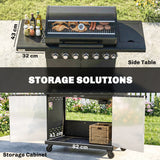 6+1 Burner Gas BBQ Grill with Cabinet and Viewing Window, Black
