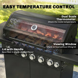 6+1 Burner Gas BBQ Grill with Cabinet and Viewing Window, Black