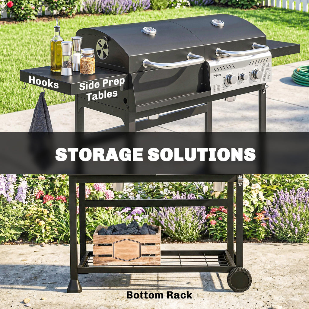 Dual Fuel BBQ Grill with Charcoal and 2+1 Gas Burners, Black