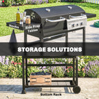 Dual Fuel BBQ Grill with Charcoal and 2+1 Gas Burners, Black