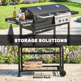 Dual Fuel BBQ Grill with Charcoal and 2+1 Gas Burners, Black