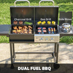 Dual Fuel BBQ Grill with Charcoal and 2+1 Gas Burners, Black