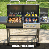 Dual Fuel BBQ Grill with Charcoal and 2+1 Gas Burners, Black