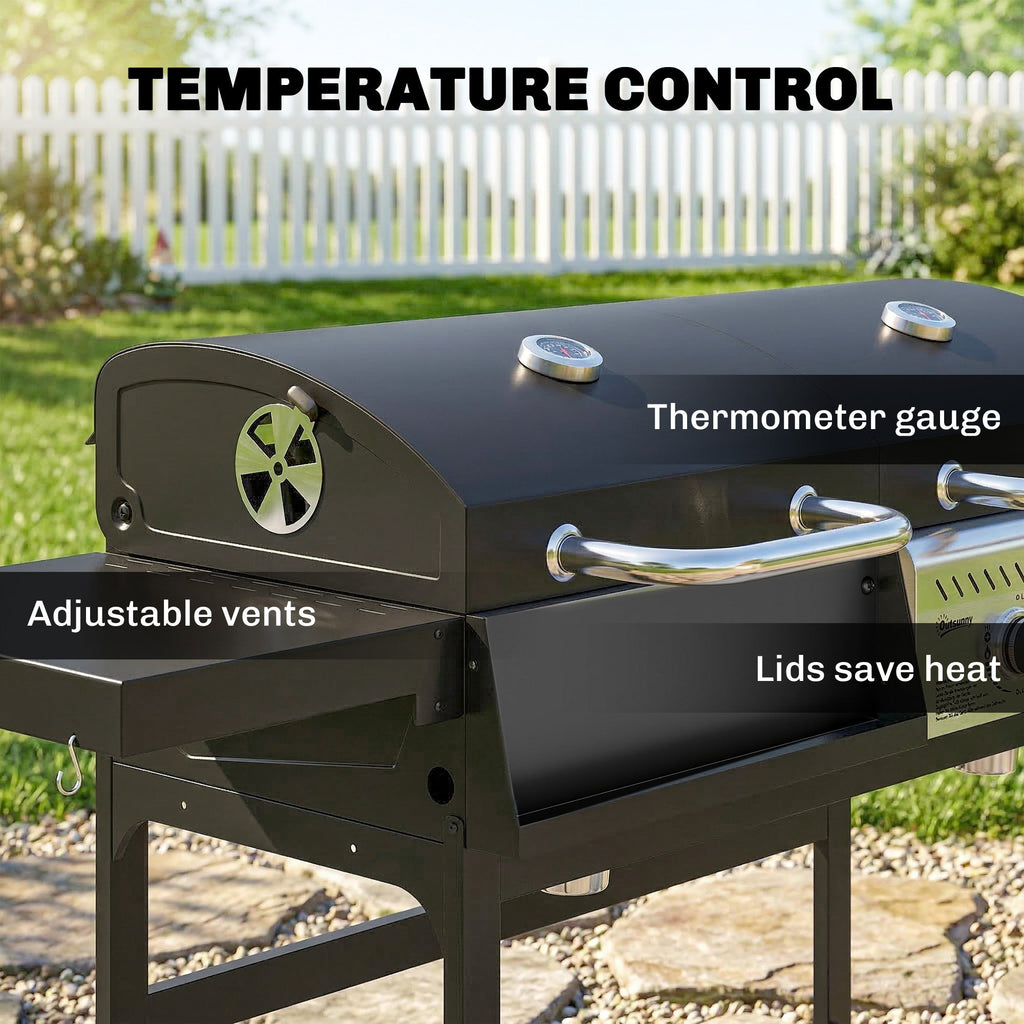 Dual Fuel BBQ Grill with Charcoal and 2+1 Gas Burners, Black