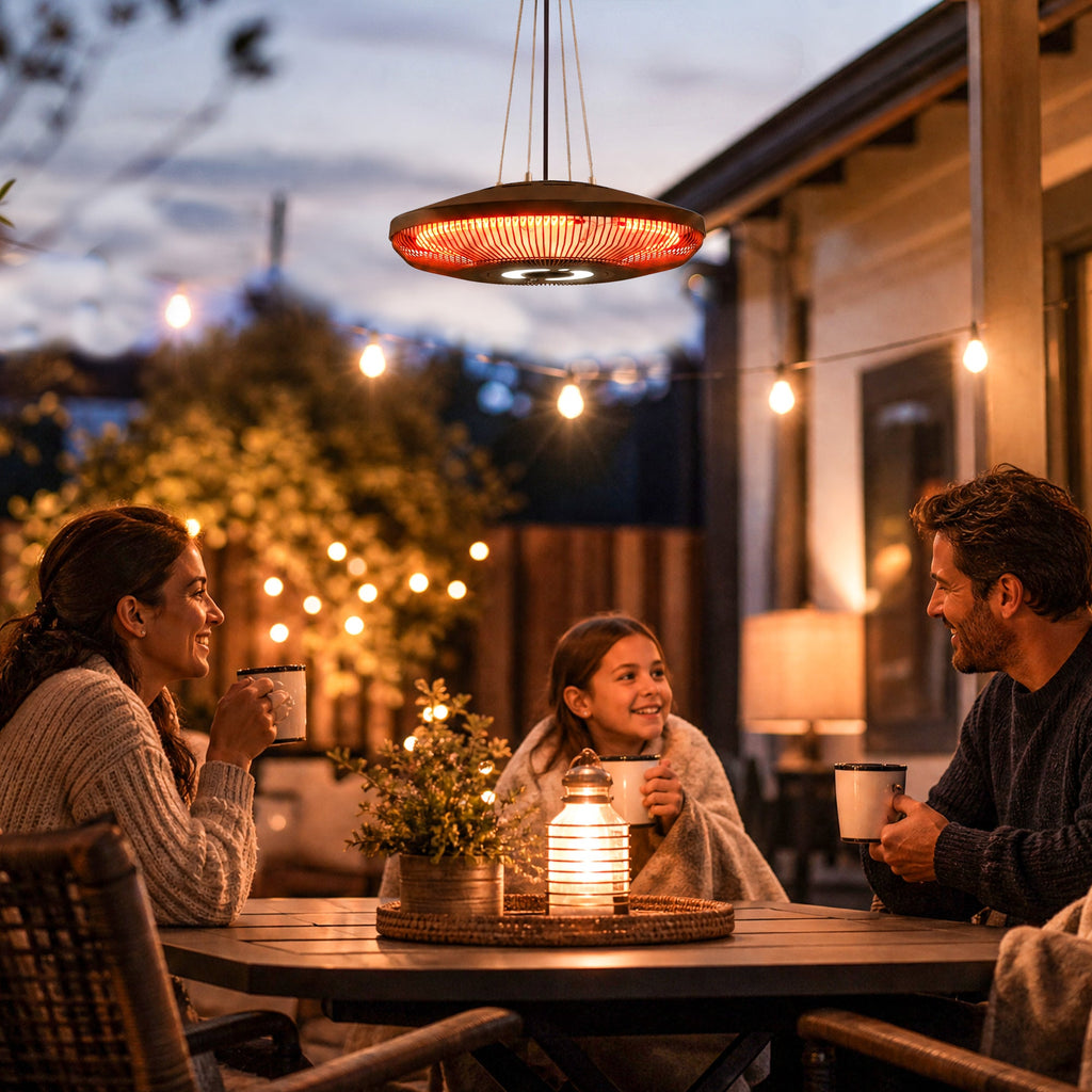 Hanging Patio Heater with LED Light, Touch & Remote, 1000/2000W IP65, Black