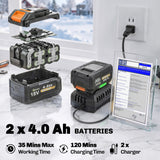 40V 18" Cordless Snow Blower, Brushless 1400W Motor, PU Auger, 2x4Ah Batteries