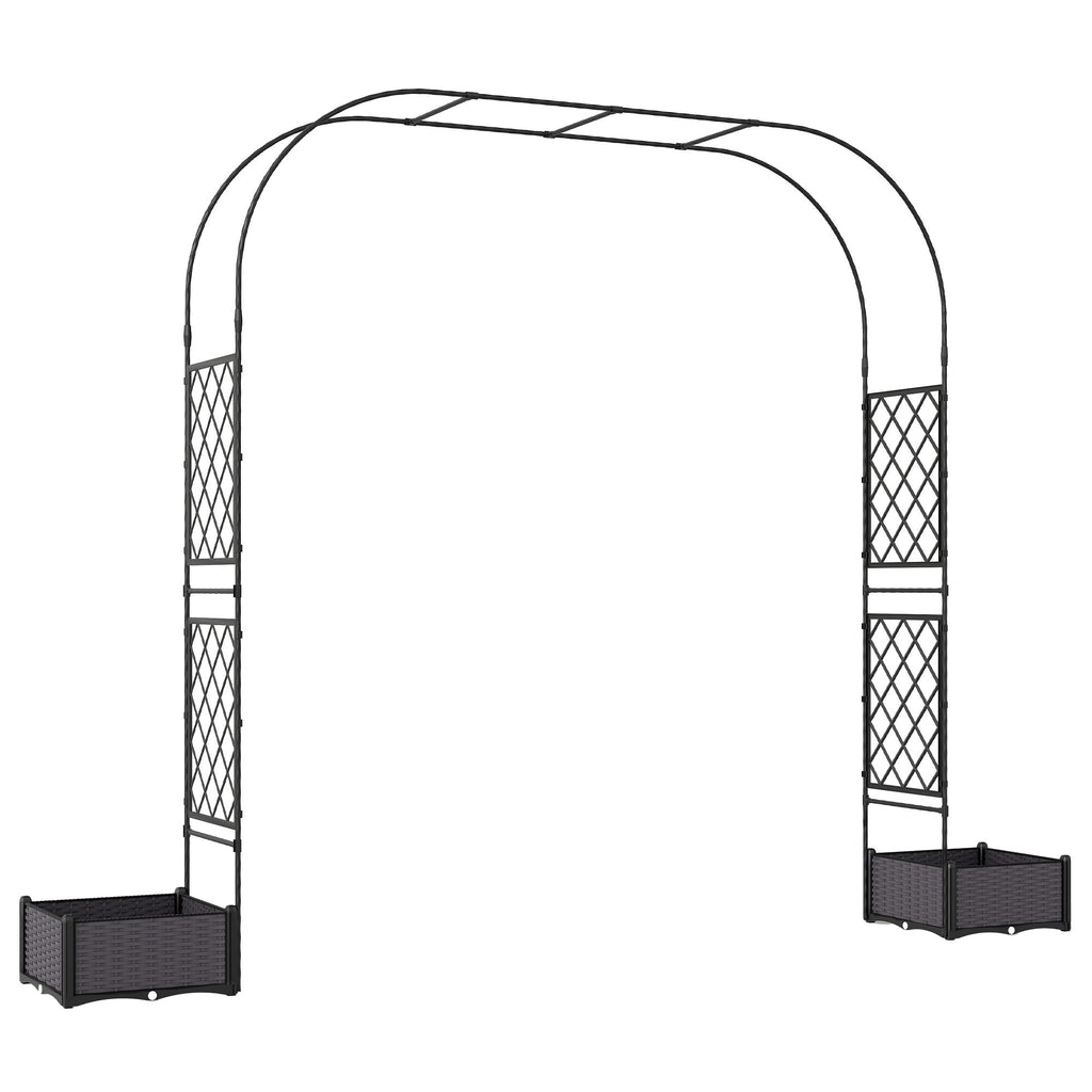 7.2ft Garden Arch with 2 Planter Boxes for Climbing Plants, Black