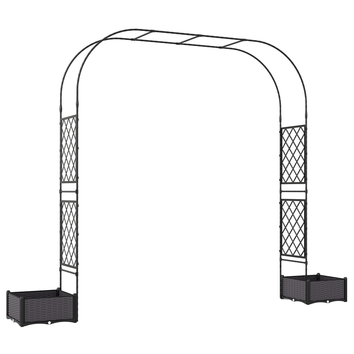 7.2ft Garden Arch with 2 Planter Boxes for Climbing Plants, Black