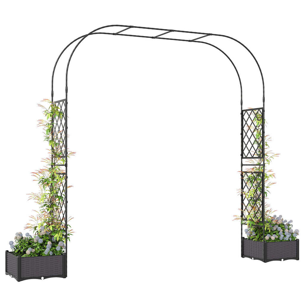 7.2ft Garden Arch with 2 Planter Boxes for Climbing Plants, Black