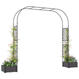 7.2ft Garden Arch with 2 Planter Boxes for Climbing Plants, Black