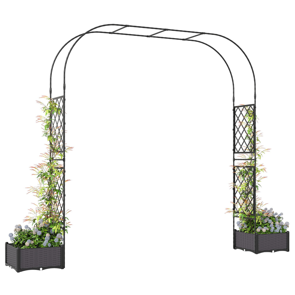 7.2ft Garden Arch with 2 Planter Boxes for Climbing Plants, Black