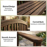 2 Seater Wooden Garden Bench with Armrests, Carbonised Finish