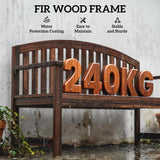 2 Seater Wooden Garden Bench with Armrests, Carbonised Finish
