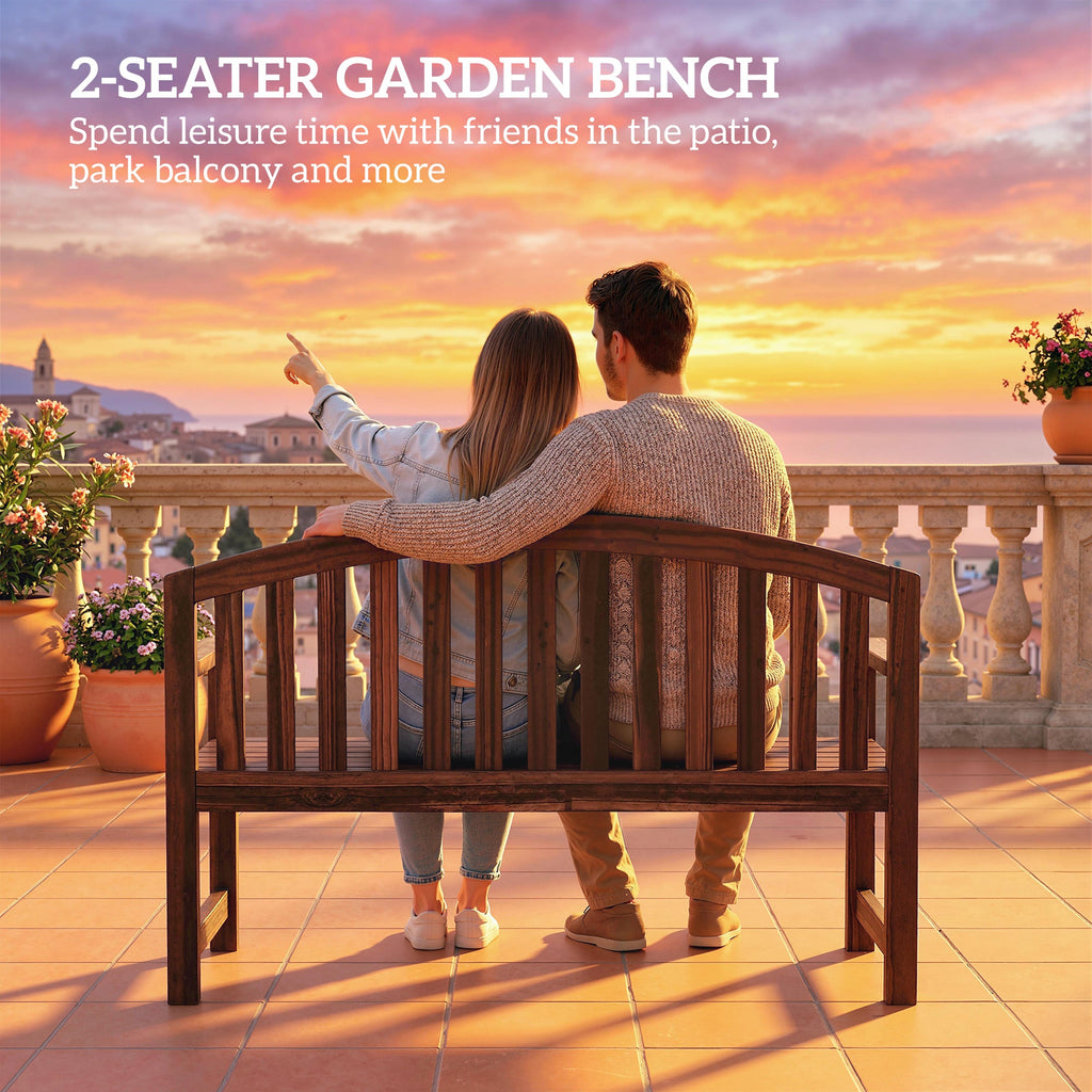 2 Seater Wooden Garden Bench with Armrests, Carbonised Finish
