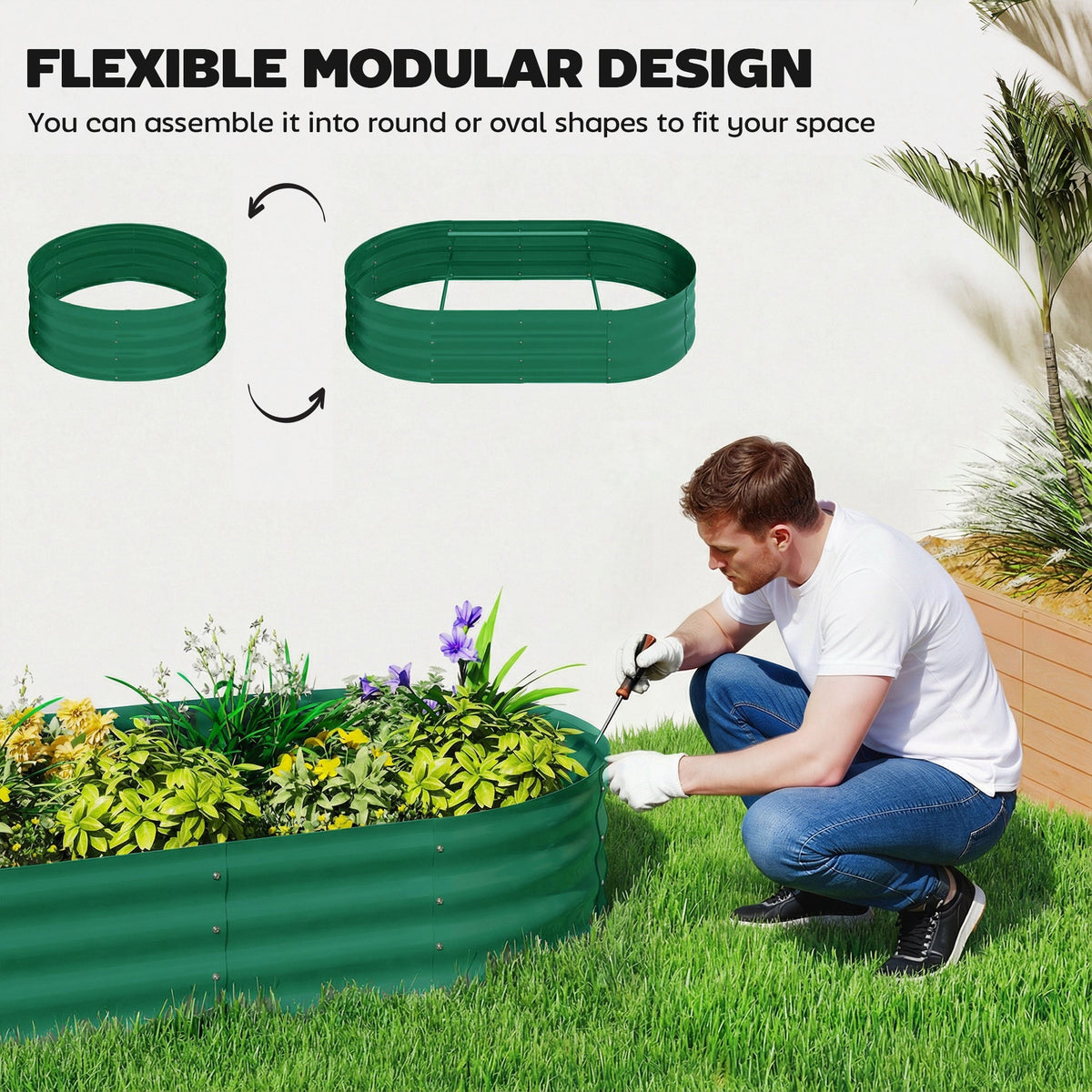 Galvanised Raised Garden Bed with Arched Trellis for Vegetables & Flowers