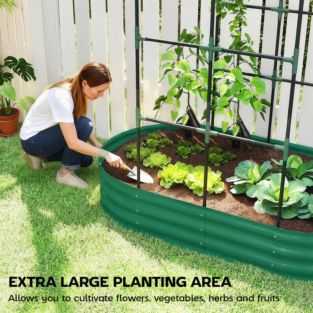 Galvanised Raised Garden Bed with Arched Trellis for Vegetables & Flowers